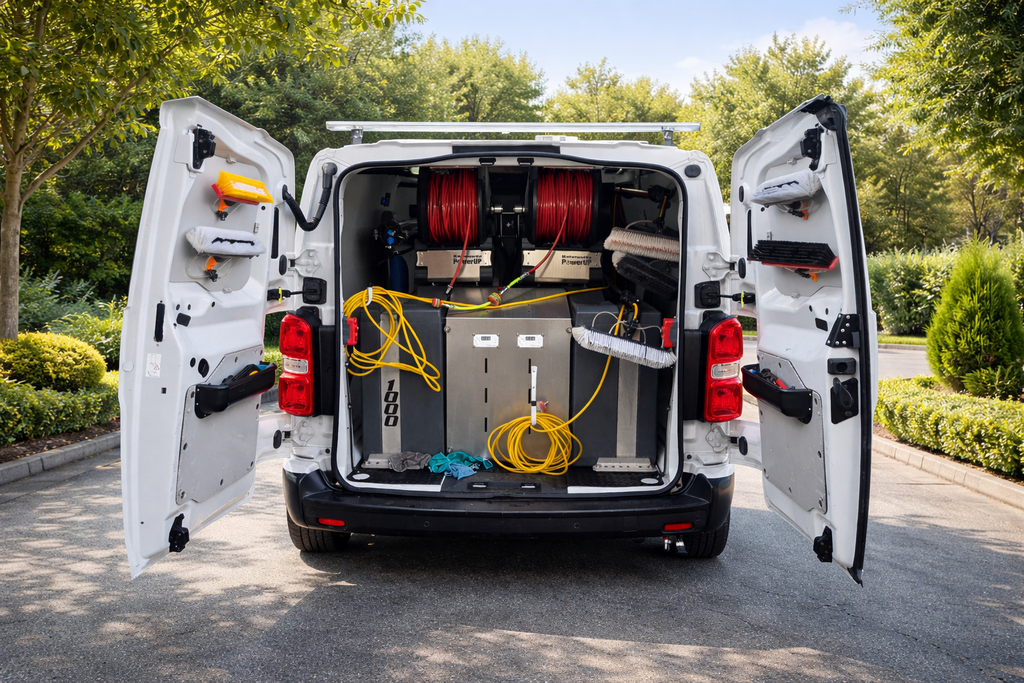 Professional cleaning equipment in the Mellors van